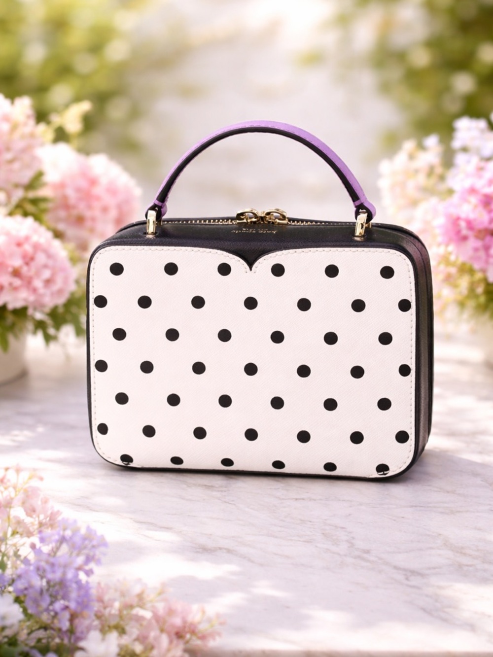 Kate Spade Cabana Polka Dot Crossbody Bag in White and Lavender - Picture 7 of 16